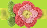 Childrens Two Tiered Pink Flower Crocheted Alligator Clip 