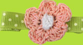 Green Polka Dot with Pink Crochet Flower Alligator Children's Clip