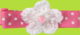 Childs Hair Clip Pink Polka Dot with White Crocheted Flower