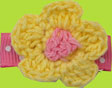 Pink Polka Dot Hair Clip for Baby with Yellow Crochet Flower