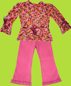 Mulberribush Chenille Hand Knit Sweater and Pink Flare Pants w/Ruffled Hem 