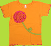 Mulberribush Mango and Fuchsia Ruffle Flower Cotton Lycra T-shirt 