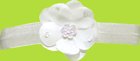 No Slippy Hair Clippy Lindsey White Flower w/Sequins on Organdy Band 