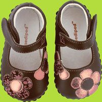 Pediped Abigail Chocolate Leather MaryJane w/Pink Flowers