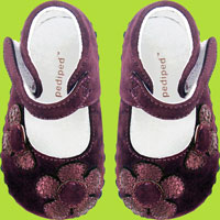 Pediped Abigail Purple Suede Mary Janes w/Flower Appluques