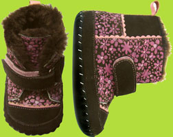 Pediped Avery Chocolate & Pink Floral Faux Fur Boot