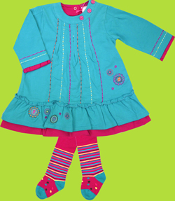 Petit Lem Sweet Candy Turquoise Knit Dress with Petit Lem Sweet Candy Raspberry/Turquoise Tights 