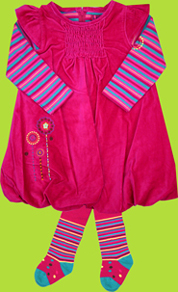 Petit Lem Sweet Candy Raspberry Velvety Bubble Dress with Petit Lem Sweet Candy Raspberry/Turquoise Tights 
