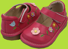 Rainbow Steps Hot Pink Mary Jane with Flower Decorations