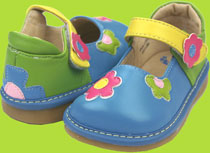 Royal Squeaky Mary Janes w/Fuchsia, Green and Yellow 