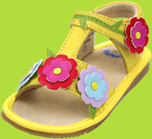 Yellow Squeaky Sandals w/Multicolored Flowers 