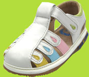 White Fishermans Sandals w/Pink, Yellow and Aqua Accents