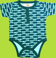 Positively Organic Baby Onesie Ocean Blue/Teal Fish Print Cotton