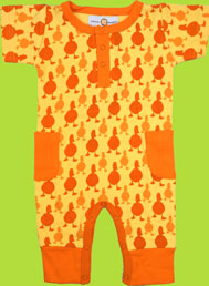 Organic Cotton Yellow and Orange Duck Print Short Sleeve Coverall