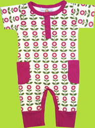 Organic Cotton Floral Print Raspberry/Cream Romper