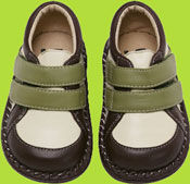 Brown and Cream Shoes for Boys w/Green Accents