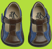 Levi Colbalt Blue Suede and Brown Leather T-strap Shoe