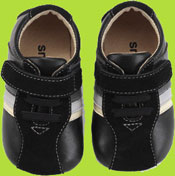 Smaller Piran Black Trainer with White, Gray and Navy Stripe 