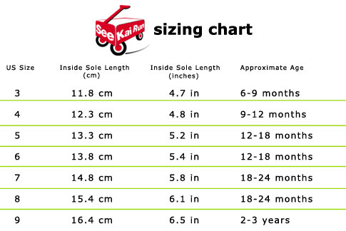 see kai run baby shoes sizing chart