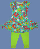 CR Kids Turquoise Drop Waist Flower Dress and Lime Capri Pants