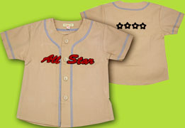 Tangerine Batter Up All Star Baseball Khaki Shirt with Red and Navy Embroideries