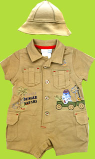 Vitamins Baby Boy Jungle Safari Shortall and Hat