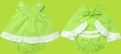 Frumpy Rumps Green Apple Infant Bow Dress and Ruffle Bloomer Set