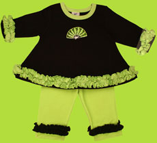 Young Colors Sushi Black and Lime ruffled A-line Shirt w/Leggings