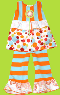 Za Za Couture Wynonna Polka Dot Ruffle Top ans Stripe Capri Set