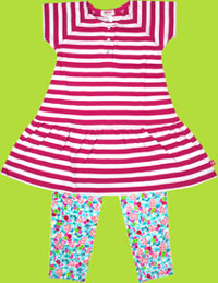 Zutano Fuchsia/White Stripe Deress and and Lazy Daisy Leggings 
