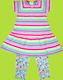 Zutano Fairground Stripe Short Sleeve Dress for Toddlers and Lazy Daisy Leggings