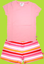 Zutano Pink Cap Sleeve T-shirt and Pink/Red Bold Stripe Pull on Shorts