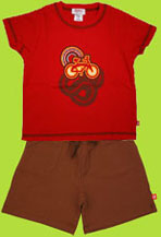 Zutano Cycle Red Short Sleeve Toddler Tee and Chocolate Cotton Terry Tie Waist Shorts