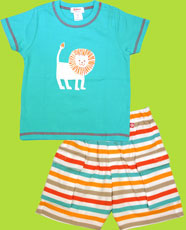 Zutano Toddler Lions "Cub" Short Sleeve T-shirt and Bold Stripe Mandarin Shorts