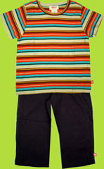 Zutano Birch Multistripe Short Sleeve T-shirt and Black Cotton Sherpa Pants