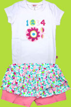 Zutano Toddler Flower Blossom Cap Sleeve T-shirt and Lazy Daisy Ruffle Shorts