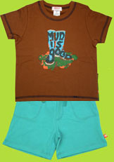 Zutano Toddler Mud is Good Chocolate Short Sleeve T-shirt and Pool Cotton Terry Shorts