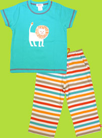 Zutano Toddler Bold Stripe Mandarin Tie Waist Pant and Lions Cub Short Sleeve T-shirt