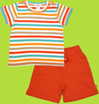 Zutano Toddler Bold Stripe Mandarin Short Sleeve T-shirt and Madarin Terry Shorts