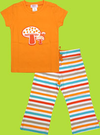 Annika Toddler "Toadstool" Orange Short Sleeve T-shirt and Bold Stripe Mandarin Pants