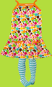 Zutano Toddler Gumballs Puff Pocket Dress and Pool/White Stripe Tights