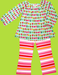 Zutano Owls Long Sleeve Viola Top and Pink/Red Bold Stripe Pants