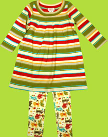 Zutano Toddler Moss/Red Multistripe Pleat Dress