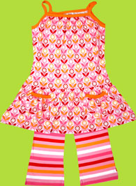Zutano Marigold Puff Pocket Toddler Dress and Pink/Red Bold Stripe Toddler Drawstring Pant 