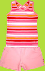 Zutano Pink/Red Bold Stripe Toddler Racer Tee and Fuchsia Shorts