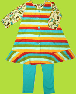 Zutano Toddler Multi Stripe Cotton Sherpa Jumper Dress with Furry Love Long Sleeve Top and Pool Skinny Leggings