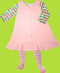 Zutano Pink Fleece Jumper Dress for Toddlers with Pink/White Stripe Tights