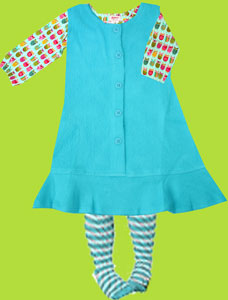 Zutano Pool Fleece Jumper Dress for Toddlers with Pool/White Stripe Tights