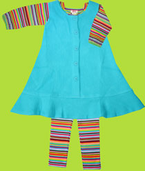 Zutano Toddler Pool Cotton Sherpa Jumper Dress with Super Multistripe Long Sleeve Top and Skinny Leggings