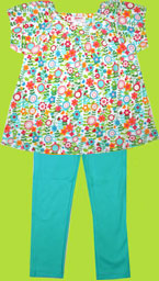 Zutano Flower Time Short Sleeve Viola Top with Pool Skinny Leggings